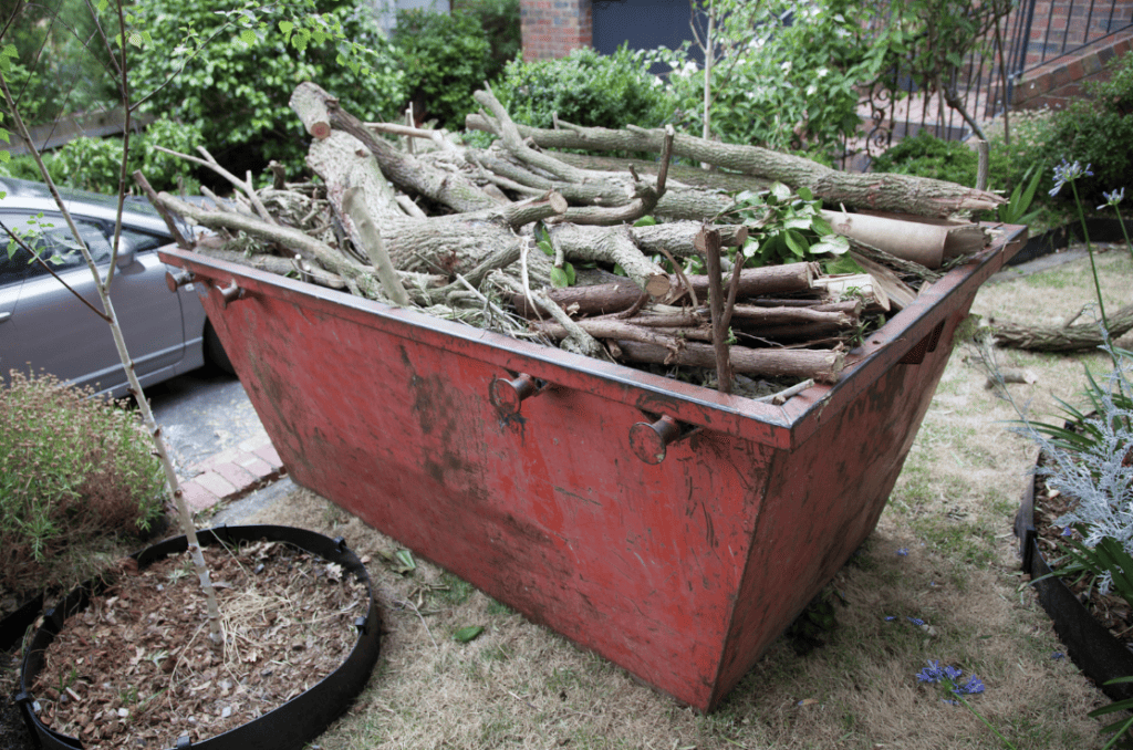 Garden waste in a skip